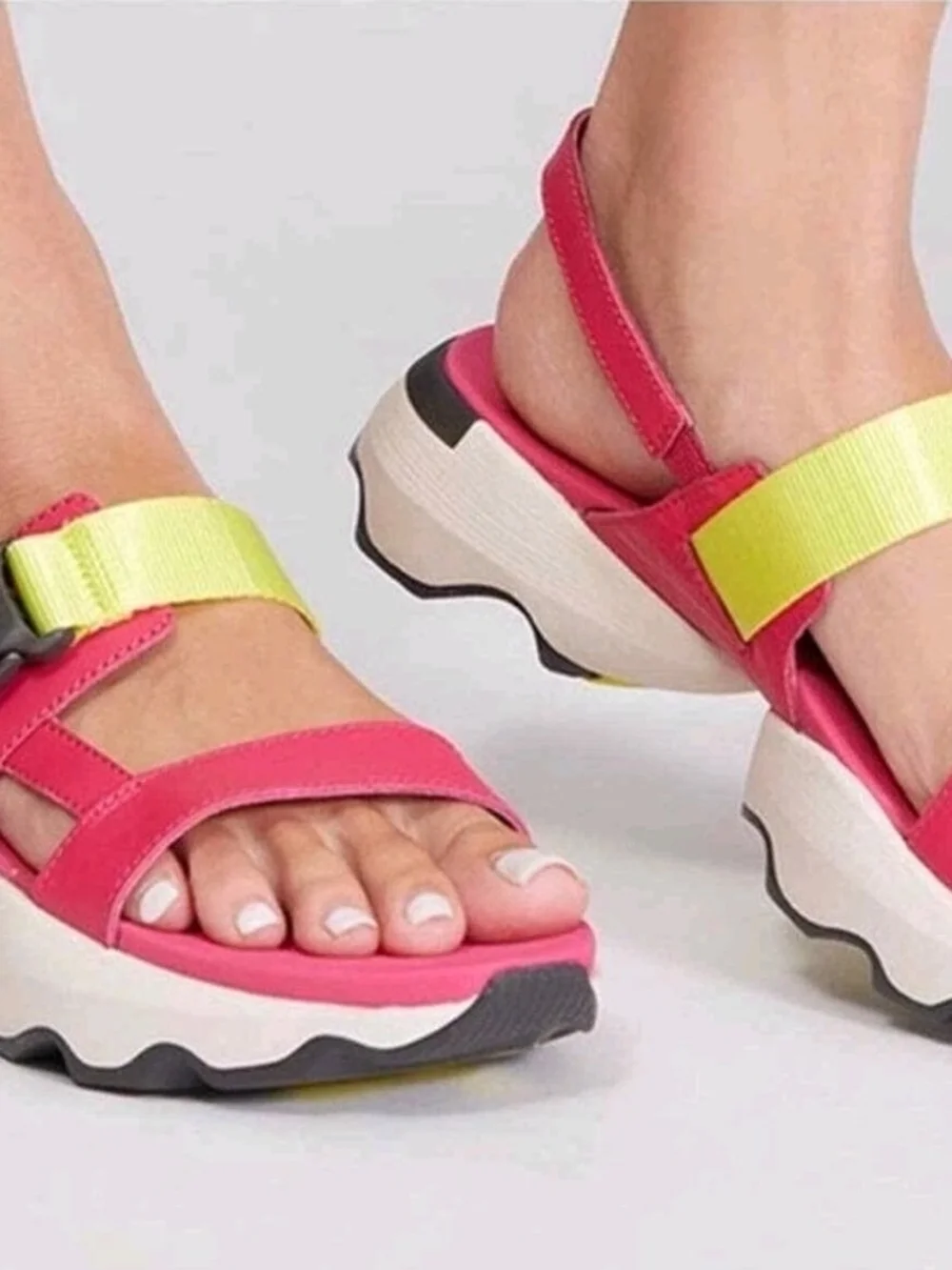 Sorel Women's Hot Pink Sandals with Neon Yellow Strap